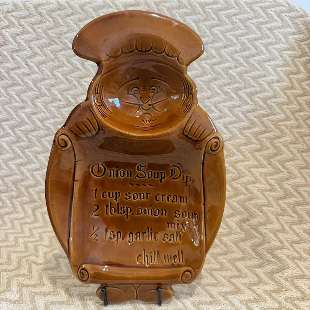 Vintage California Pottery Chef Onion Soup Dip Recipe Platter